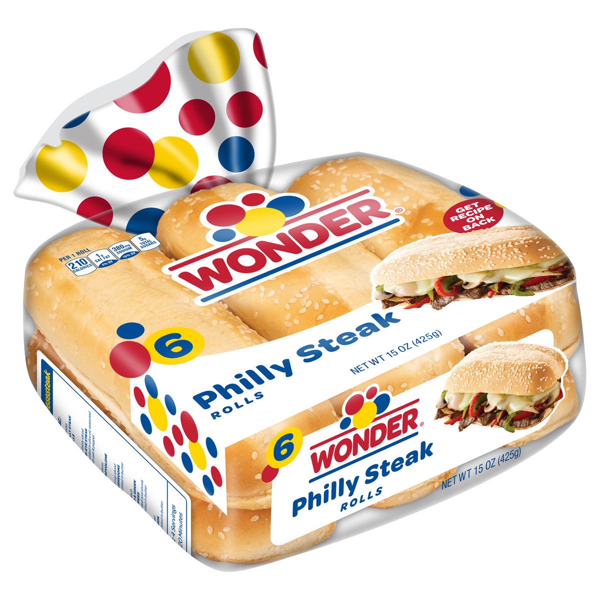 slide 3 of 4, Wonder Bread Philly Steak Rolls, White Bread Sub Rolls, 6 Count, 6 ct