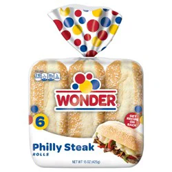 Wonder Bread Philly Steak Rolls, White Bread Sub Rolls, 6 Count