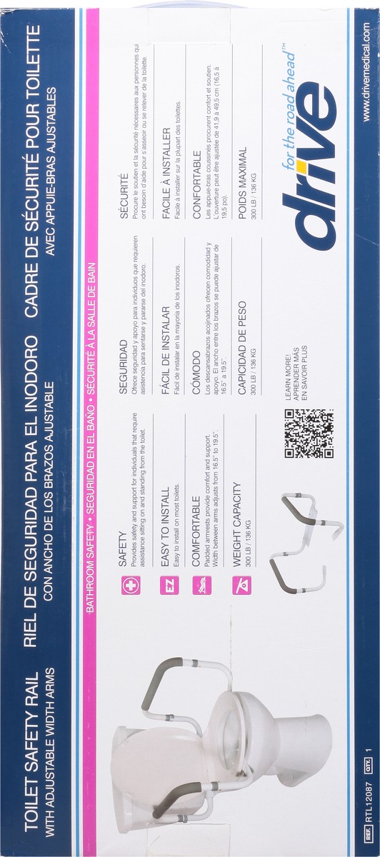 slide 4 of 9, Drive Toilet Safety Rail With Adjustable Width Arms, 1 ct