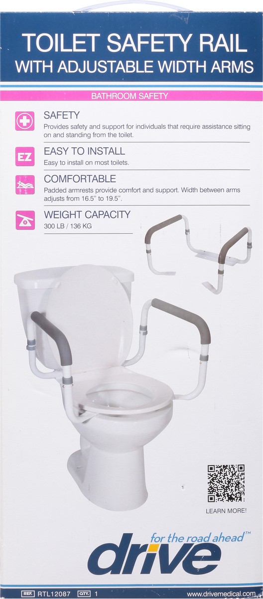 slide 7 of 9, Drive Toilet Safety Rail With Adjustable Width Arms, 1 ct