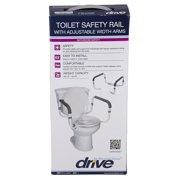 slide 1 of 9, Drive Toilet Safety Rail With Adjustable Width Arms, 1 ct