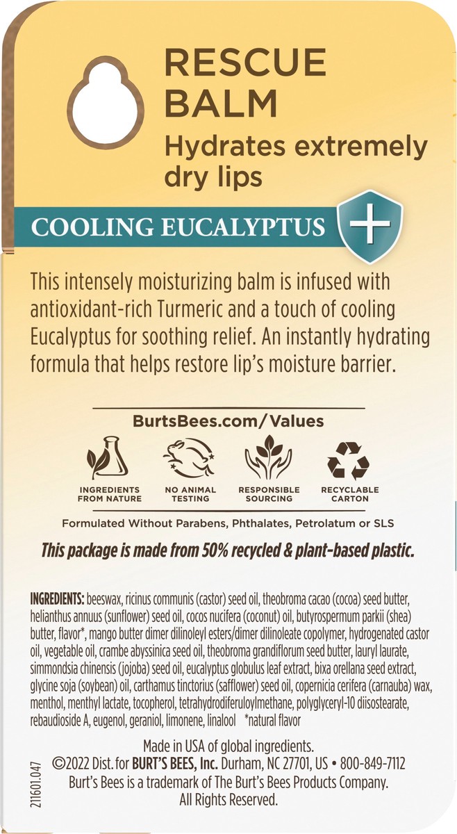 slide 7 of 10, Burt's Bees Cooling Eucalyptus Rescue Balm, Natural Origin Lip Care, 1 Ct, 0.15 Oz., 15 oz