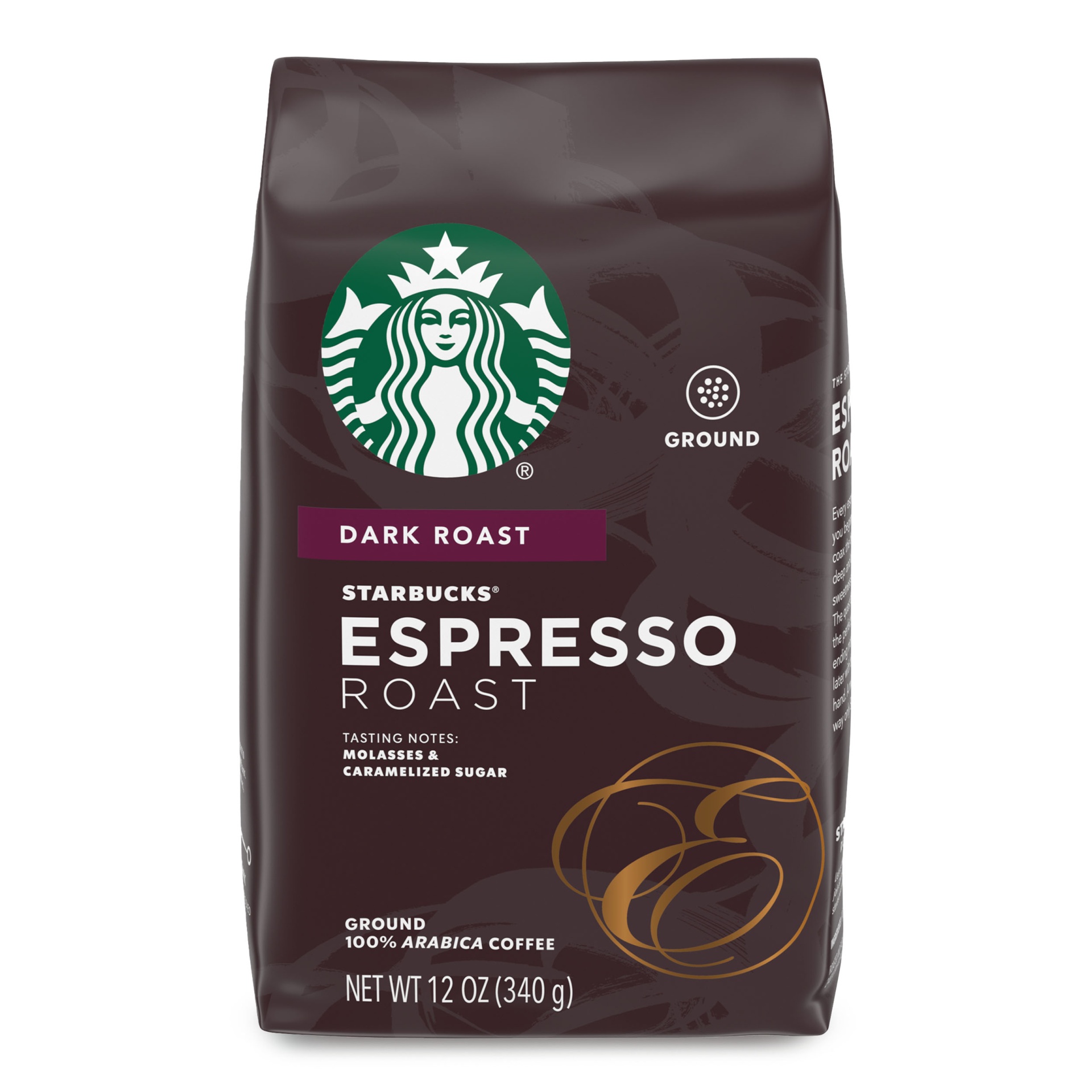 slide 1 of 7, Starbucks Dark Roast Ground Coffee, Espresso Roast, 100% Arabica, 12 oz