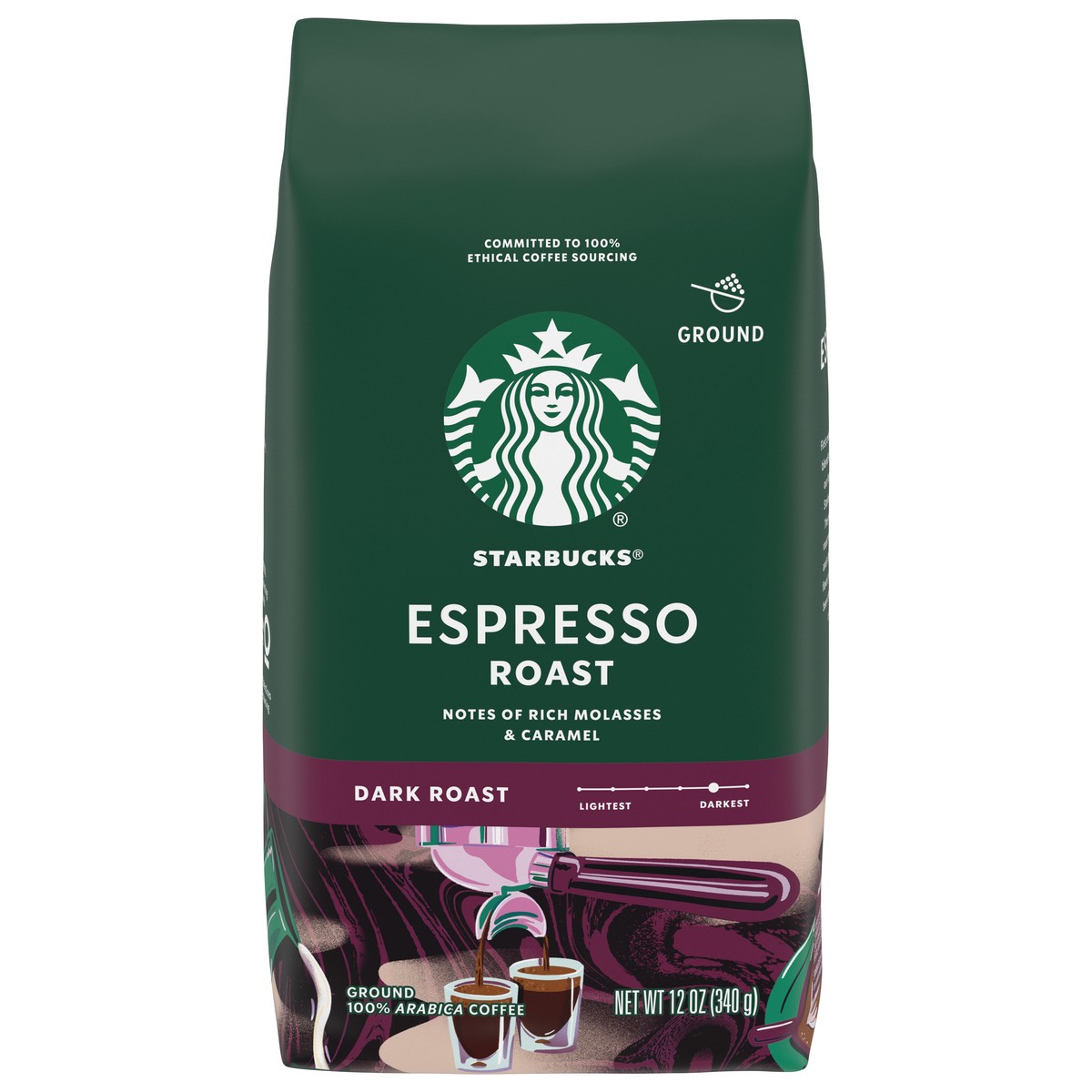 slide 1 of 9, Starbucks Dark Roast Ground Espresso Roast Coffee 12 oz, 12 oz
