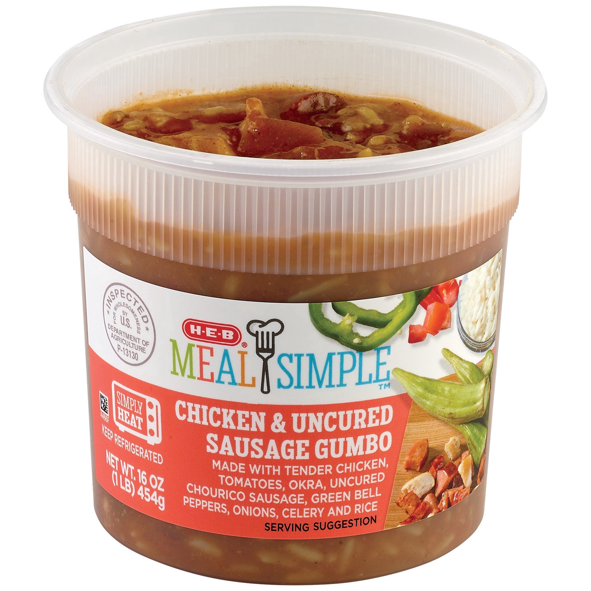 slide 1 of 1, H-E-B Meal Simple Chicken & Sausage Gumbo Soup, 16 oz