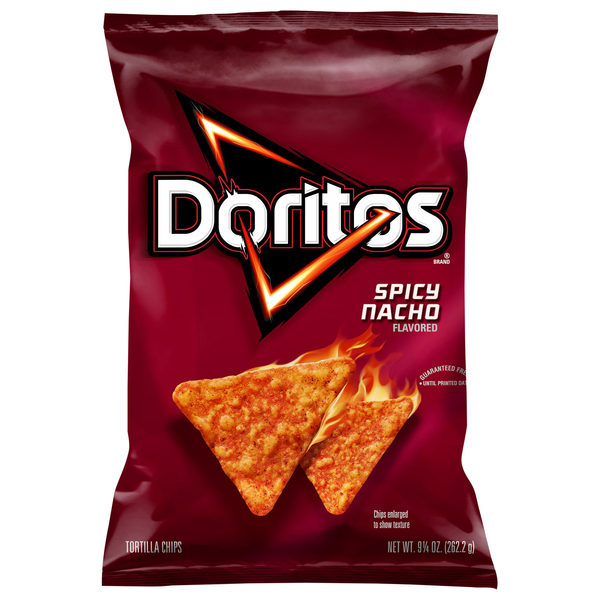 slide 1 of 1, Doritos Tortilla Chips Spicy Nacho, 9.25 oz