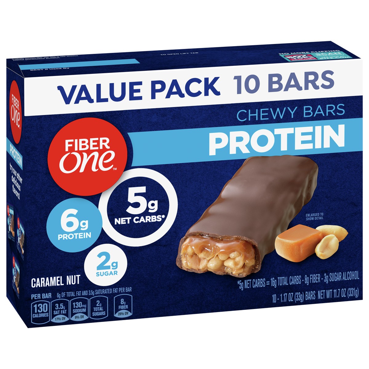 slide 2 of 9, Fiber One Protein Chewy Bar Caramel Nut Value Pack, 10 ct; 1.17 oz