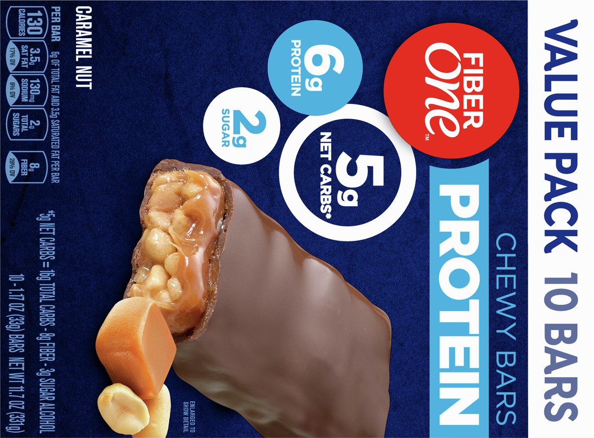 slide 5 of 9, Fiber One Protein Chewy Bar Caramel Nut Value Pack, 10 ct; 1.17 oz