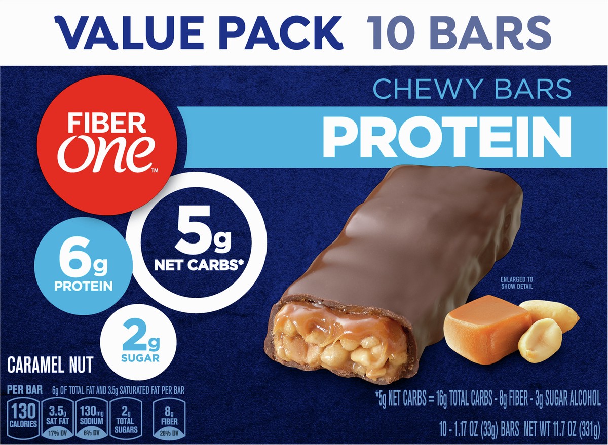 slide 6 of 9, Fiber One Protein Chewy Bar Caramel Nut Value Pack, 10 ct; 1.17 oz