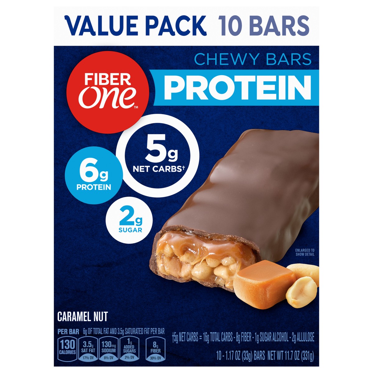 slide 1 of 9, Fiber One Chewy Protein Bars, Caramel Nut, Protein Snacks, 10 ct, 10 ct; 1.17 oz