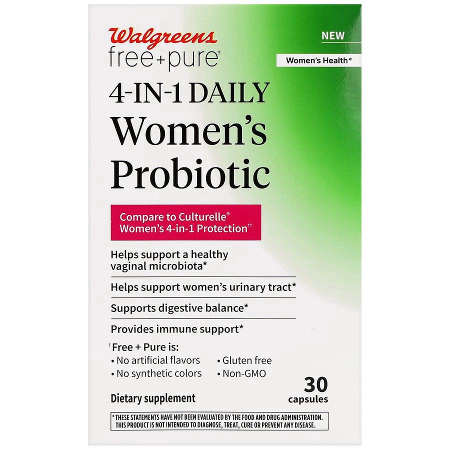 slide 5 of 5, Walgreens Free & Pure 4-In-1 Daily Women's Probiotic Capsules, 30 ct