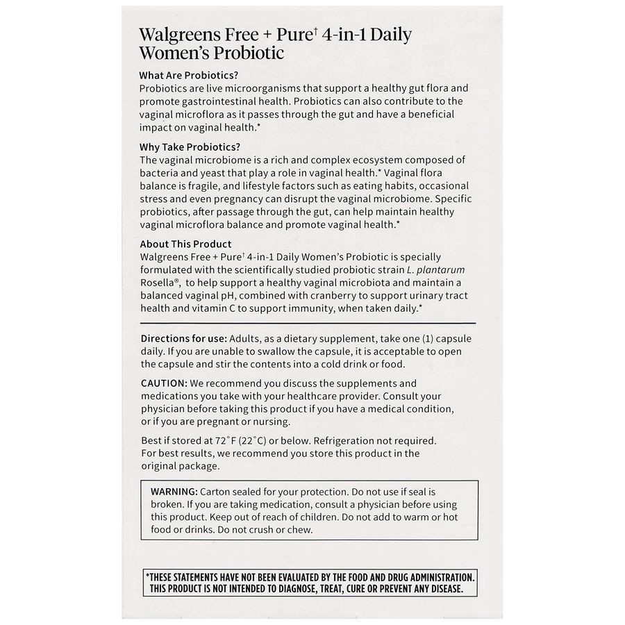 slide 2 of 5, Walgreens Free & Pure 4-In-1 Daily Women's Probiotic Capsules, 30 ct
