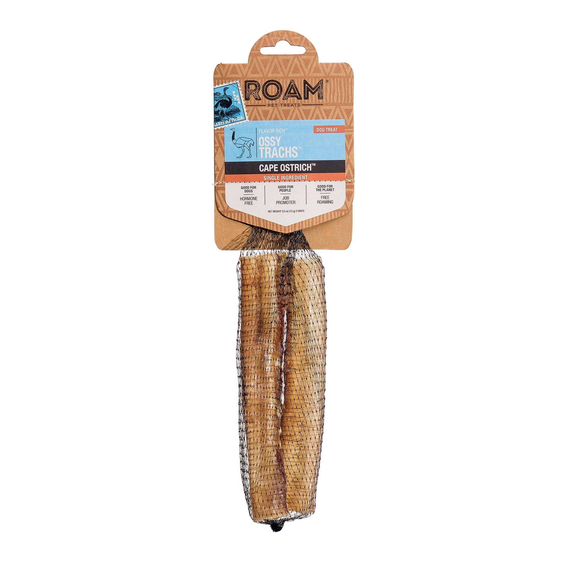 slide 1 of 1, ROAM Ossy Trachs Dog Treat - Cape Ostrich, 2 ct