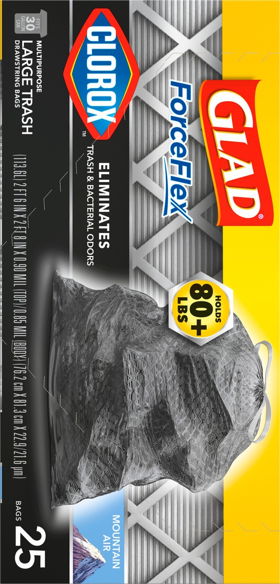 slide 7 of 9, Glad ForceFlex with Clorox Large Drawstring Mountain Air Trash Bags, 25 ct