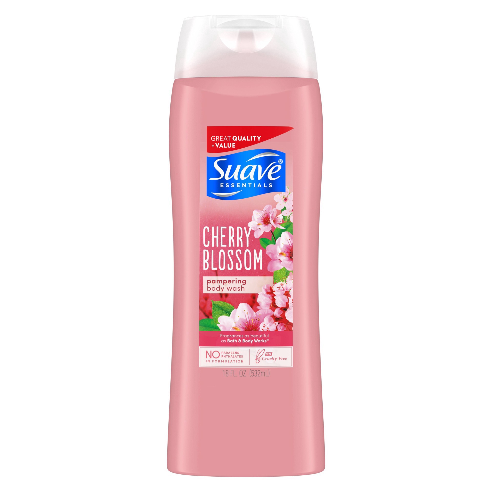 slide 10 of 11, Suave Essentials Gentle Body Wash Wild Cherry Blossom With a Floral Oil Blend Essence Infused with Vitamin E & Cherry Blossom Extract 18 oz, 18 oz