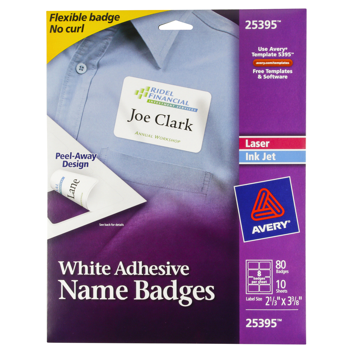 slide 1 of 2, Adhesive Name Badges 2.3" x 3.4 White - Avery, 80 ct
