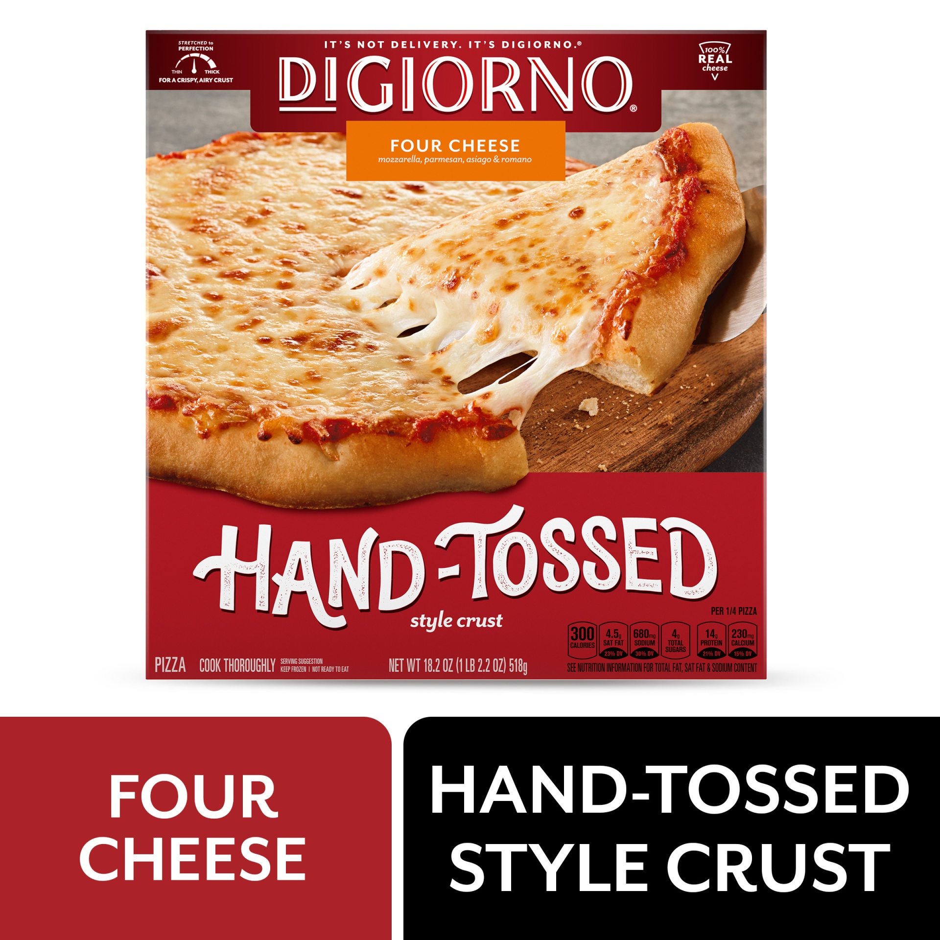 slide 1 of 7, DiGiorno Hand Tossed Crust Four Cheese Frozen Pizza - 18.2oz, 18.2 oz