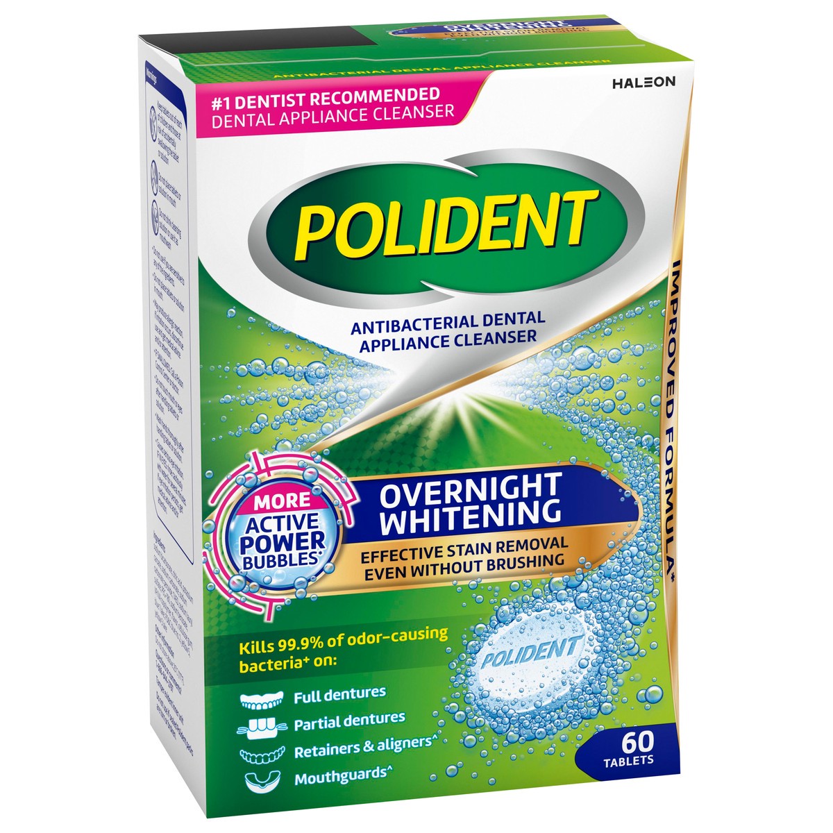 slide 2 of 12, Polident Overnight Whitening Denture Cleaner 60 Count, 60 ct