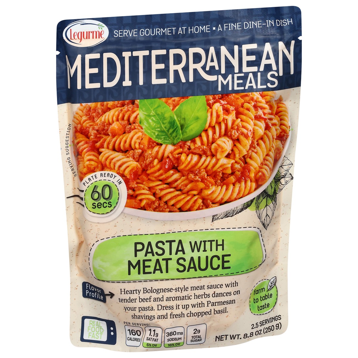 slide 6 of 13, Legurme Mediterranean Meals Pasta with Meat Sauce 8.8 oz, 8.8 oz