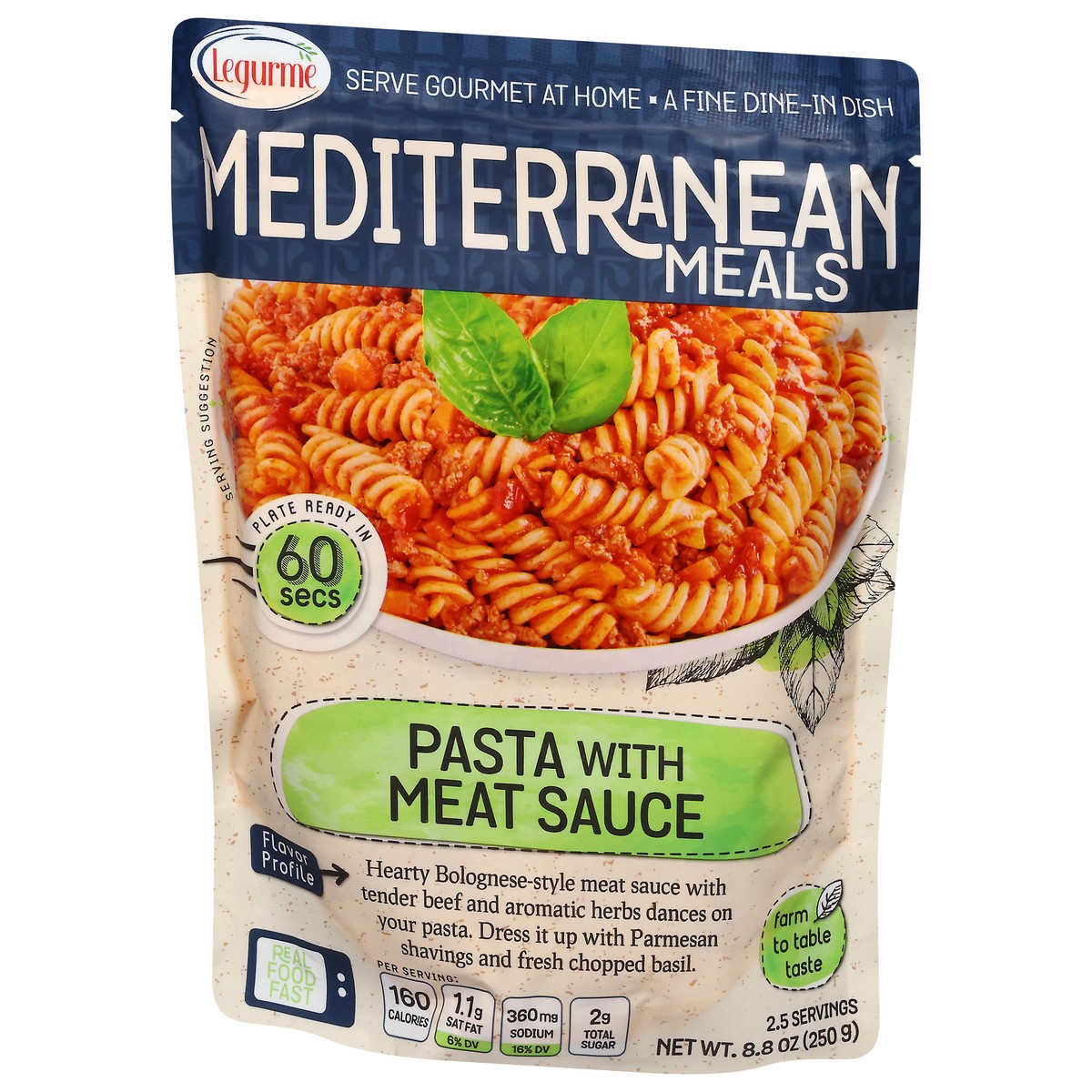 slide 8 of 13, Legurme Mediterranean Meals Pasta with Meat Sauce 8.8 oz, 8.8 oz