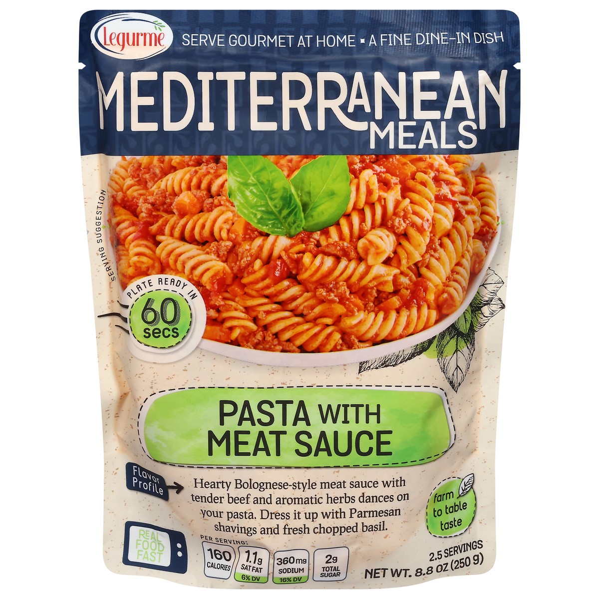 slide 2 of 13, Legurme Mediterranean Meals Pasta with Meat Sauce 8.8 oz, 8.8 oz