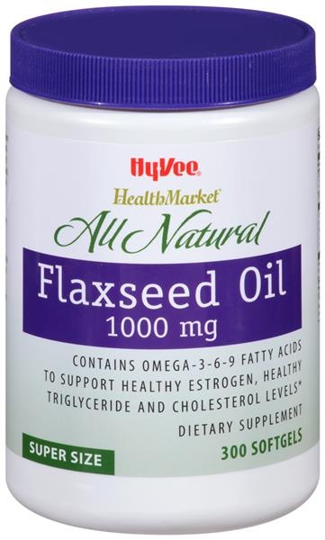 slide 1 of 1, Hy-Vee HealthMarket Flaxseed Oil 1000 Mg Softgels, 300 ct
