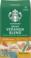 Starbucks Ground Coffee, Starbucks Blonde Roast Hot or Iced Coffee, Decaf Veranda Blend, 12 oz