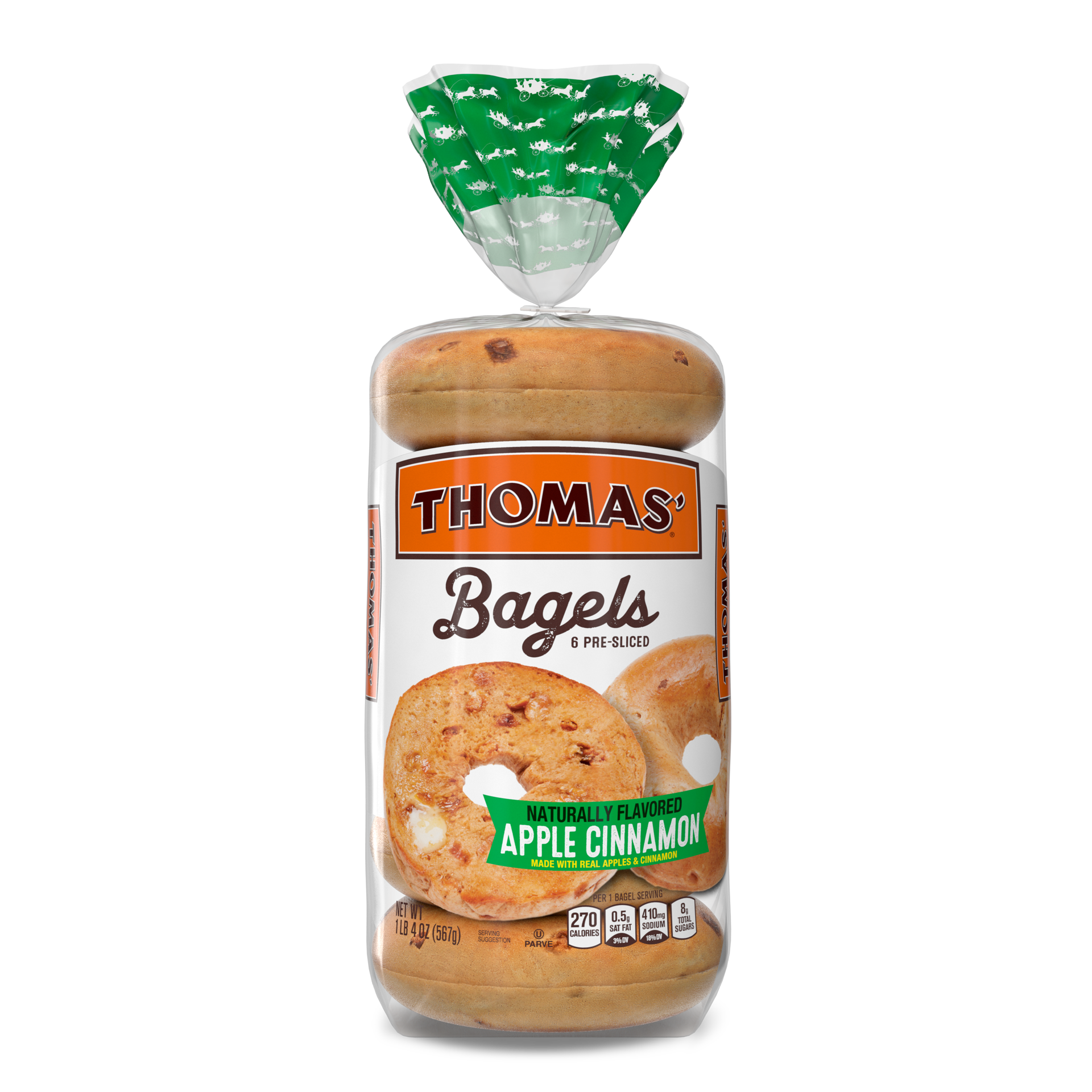 slide 1 of 9, Thomas' Apple Cinnamon Bagel, 6 count, 20 oz, 6 ct