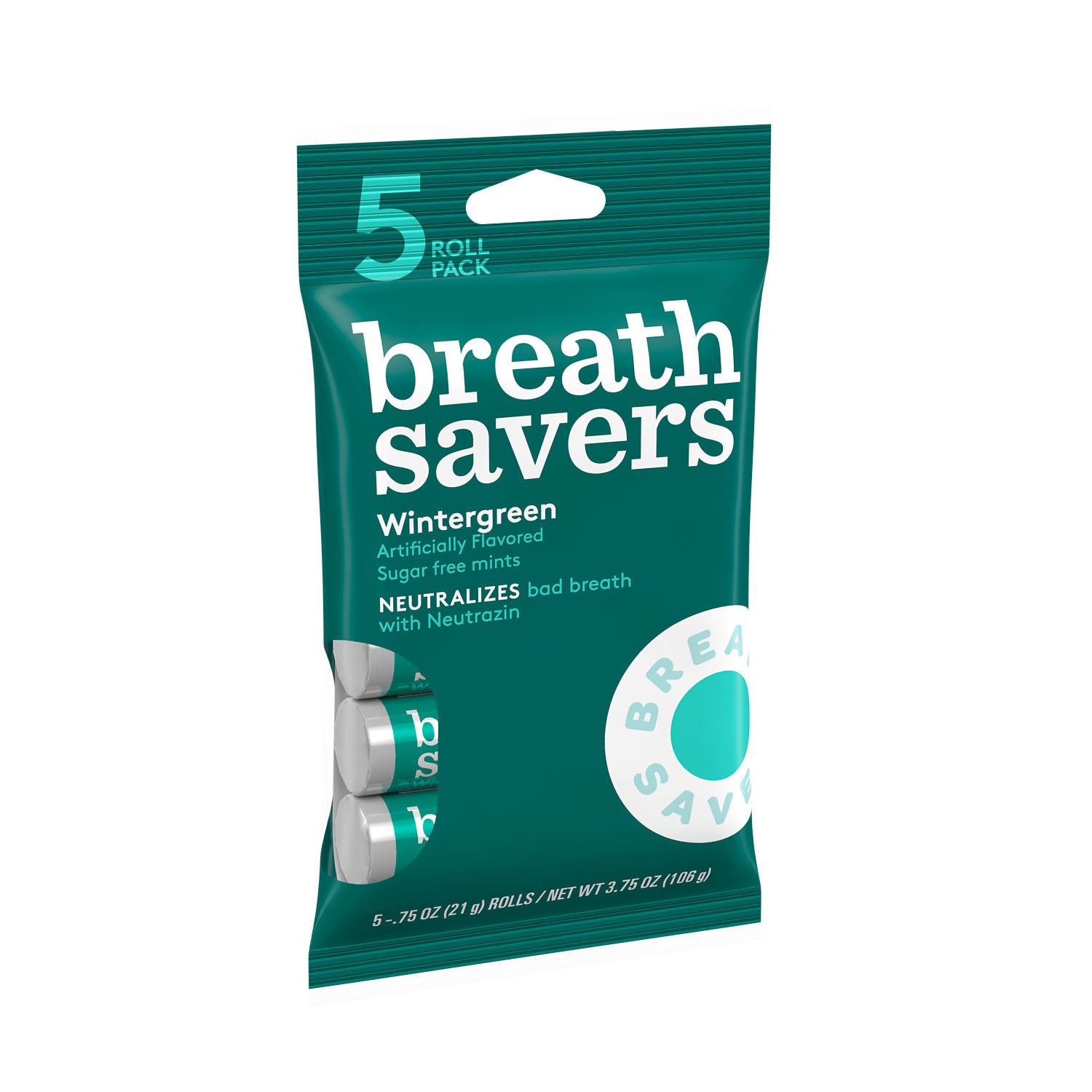 slide 1 of 5, Breath Savers Wintergreen Sugar Free Breath Mints Rolls, 0.75 oz (5 Count), 0.75 oz