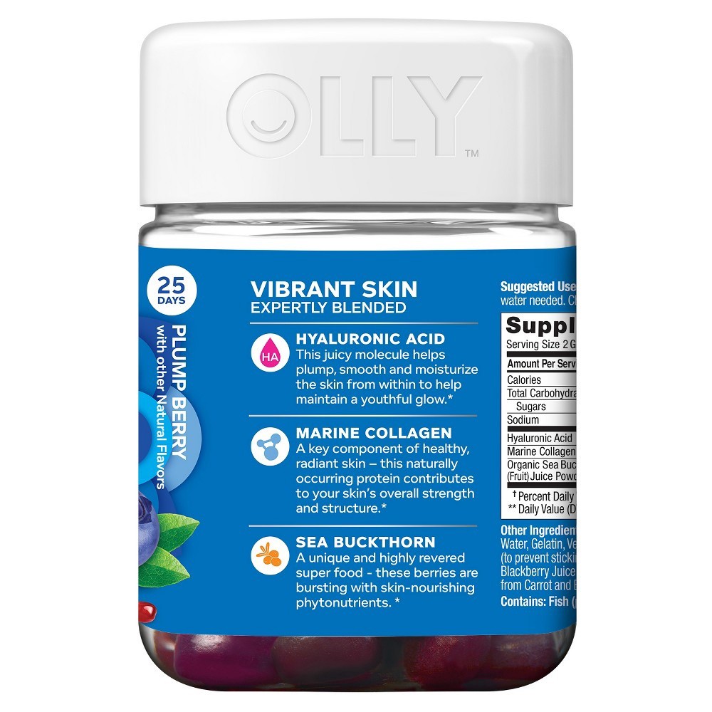 slide 2 of 9, Olly Vibrant Skin Plump Berry Gummies, 50 ct