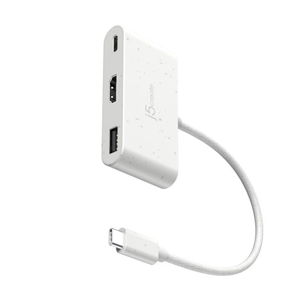 slide 1 of 7, J5Create Eco-Friendly Usb-C To Hdmi & Usb Adapter With Power Delivery, White, Jca379Ew, 1 ct