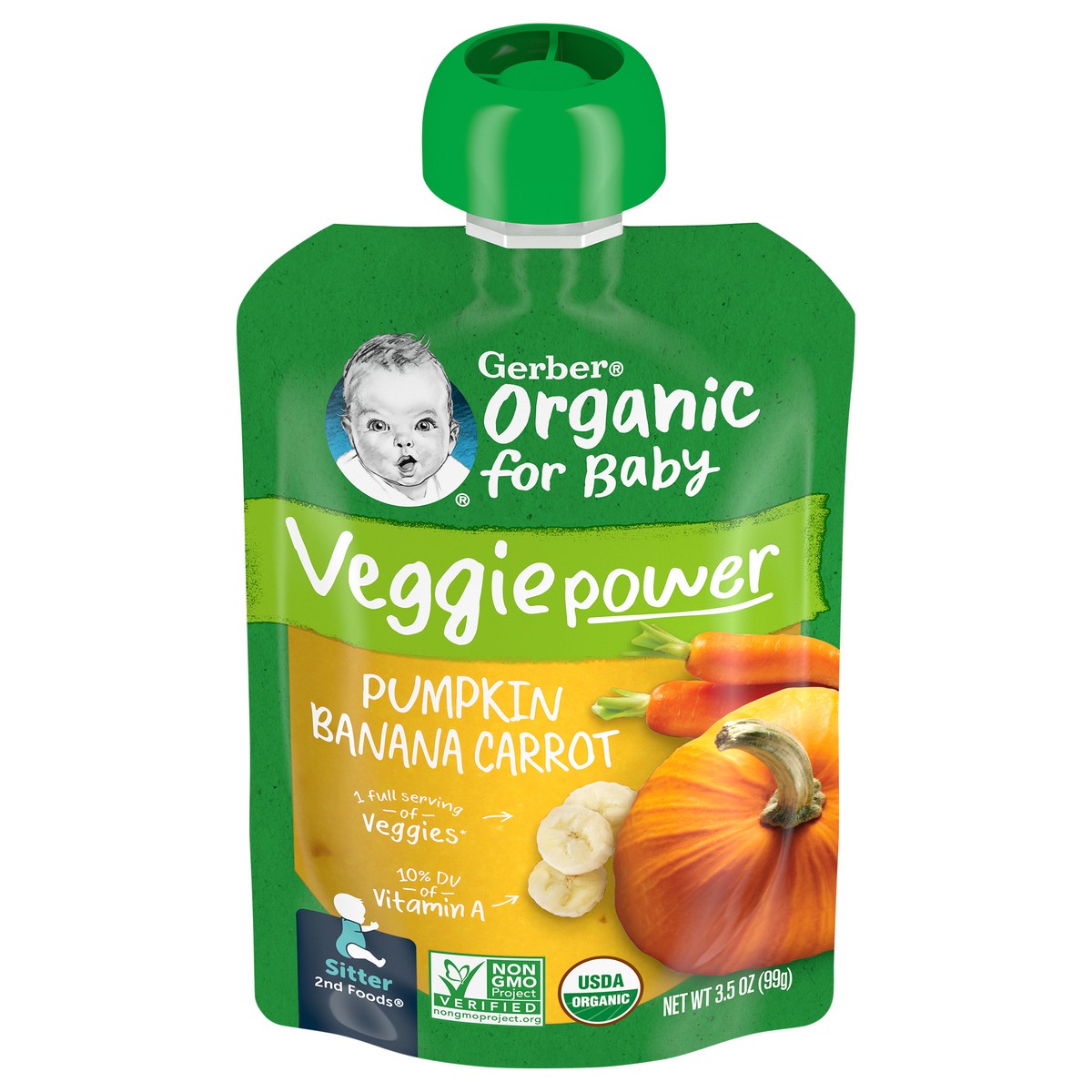 slide 1 of 5, Gerber 2nd Foods Organic Pumpkin Banana Carrot Baby Food, 3.5 Oz Pouch, 3.5 oz