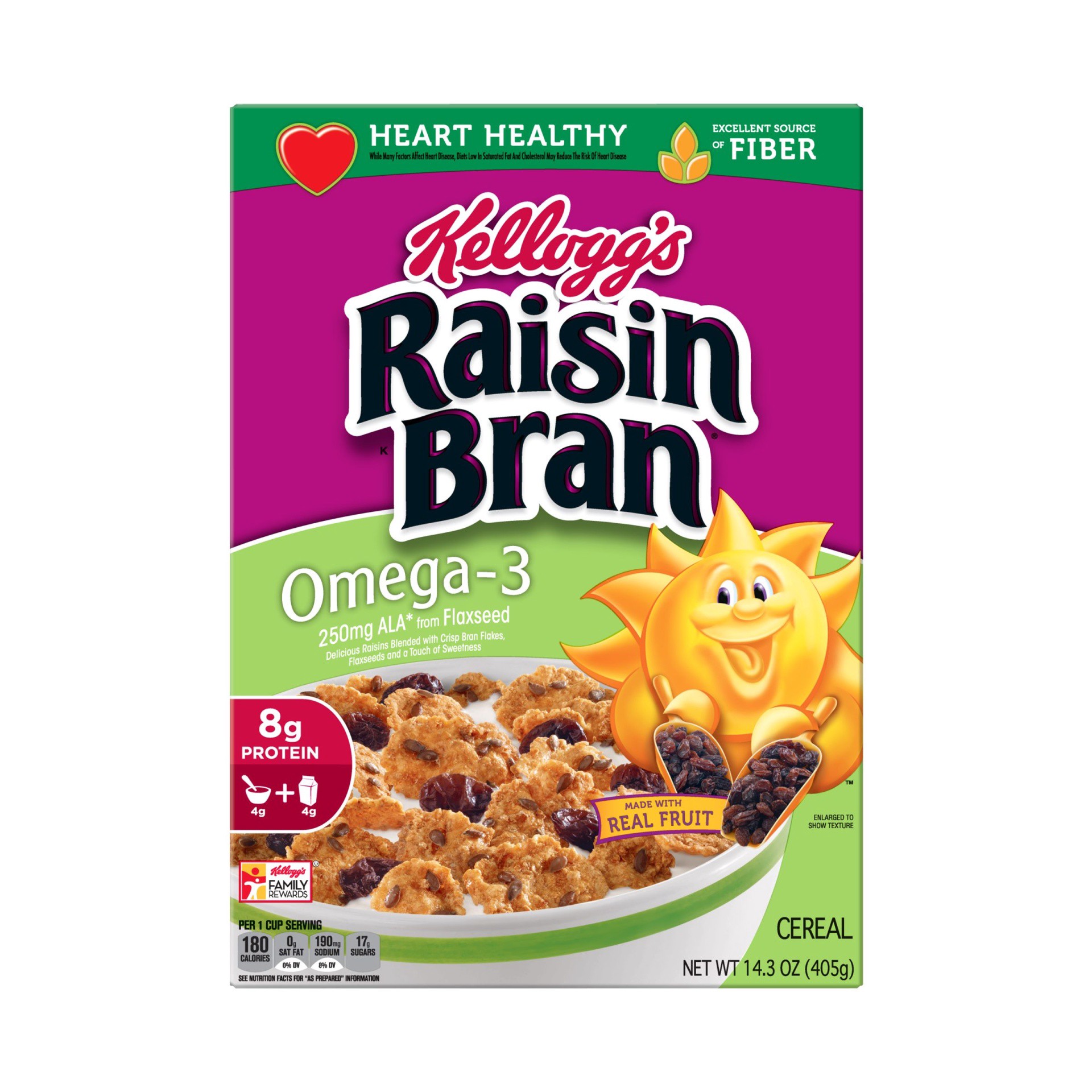 slide 3 of 7, Raisin Bran Breakfast Cereal Omega-3, 14.3 oz