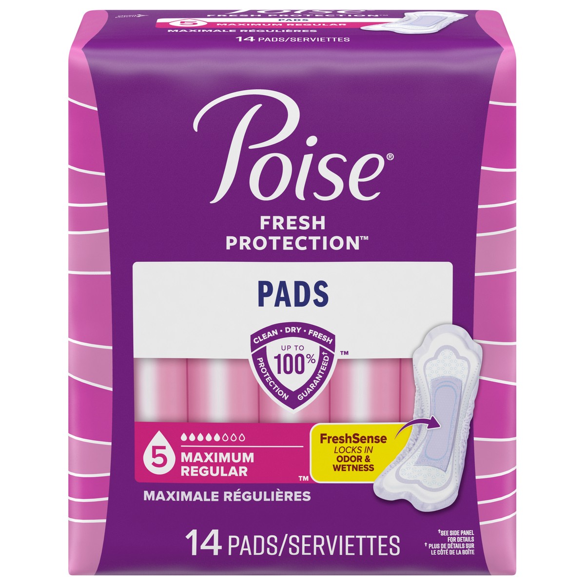 slide 1 of 3, Poise Incontinence Pads & Postpartum Incontinence Pads, 5 Drop Maximum Absorbency, Regular Length, 14 Count, 14 ct