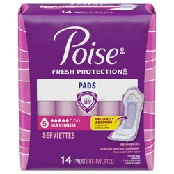 Poise Incontinence & Postpartum Pads for Bladder Leaks, 5 Drop Maximum Absorbency, Regular Length, 14 Count