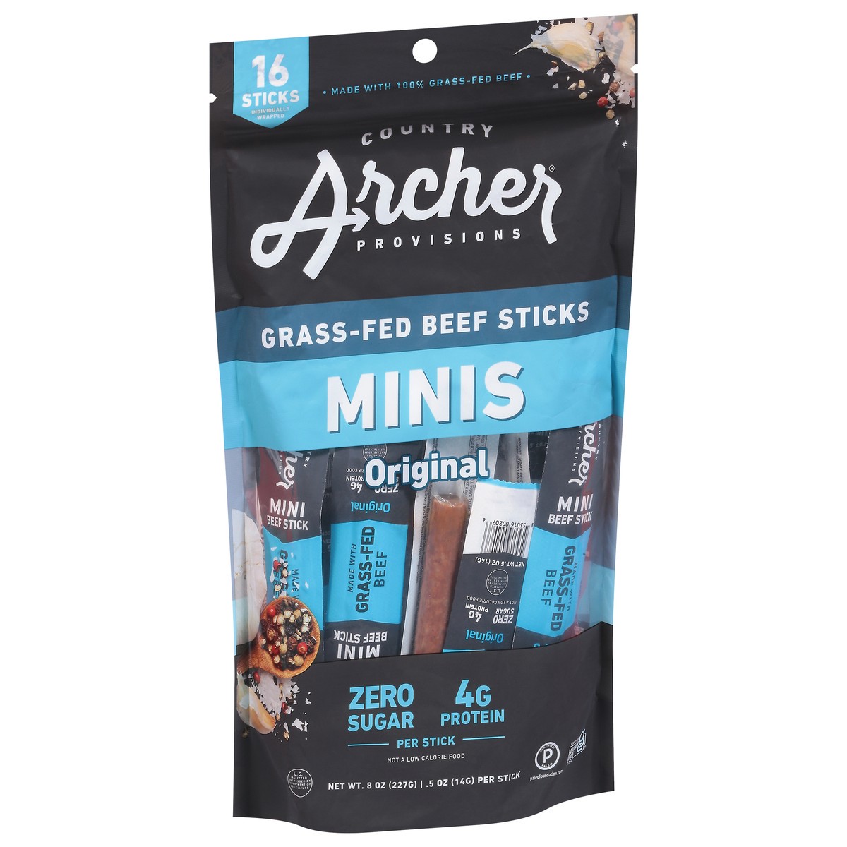 slide 7 of 9, Country Archer Provisions Mild Original Minis Beef Sticks 16 - 0.5 oz Sticks, 8 oz