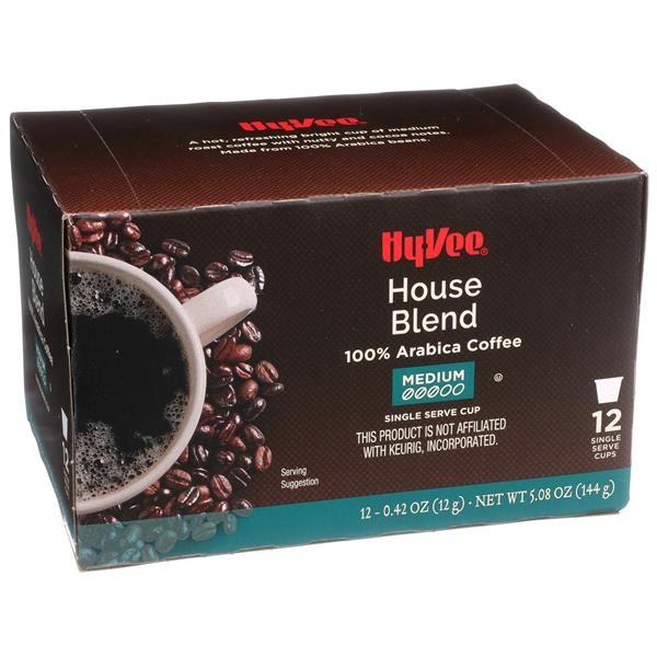 slide 1 of 1, Hy-vee Medium Roast House Blend 100% Arabica Coffee Single Serve Cups - 12 ct, 12 ct