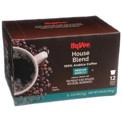 Hy-vee Medium Roast House Blend 100% Arabica Coffee Single Serve Cups - 12 ct
