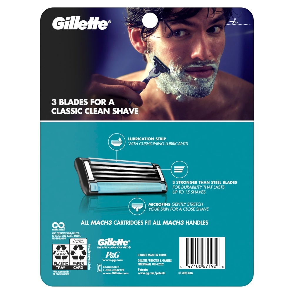 slide 1 of 1, Gillette Mach3 Razor+5 Refill Blades, 5 ct