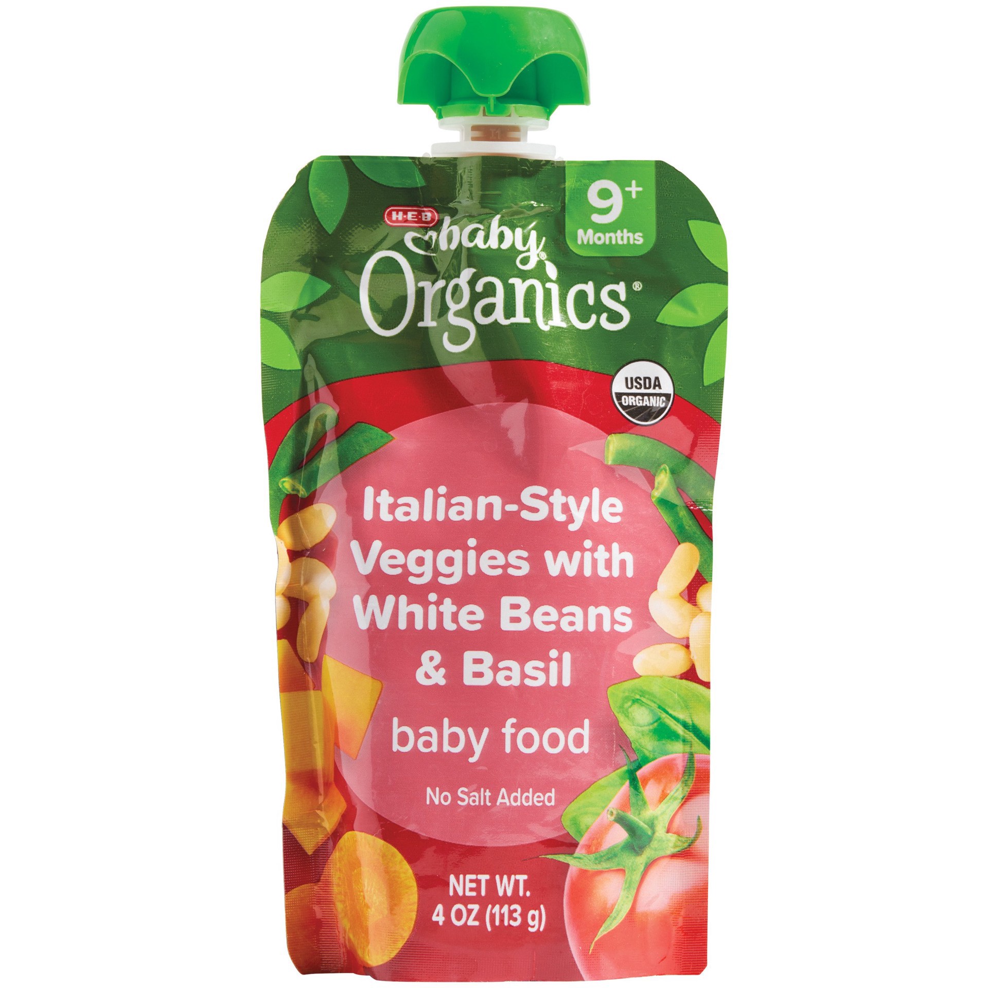 slide 1 of 1, H-E-B Baby Organics Food Pouch - Italian-Style Veggies with White Beans & Basil, 4 oz