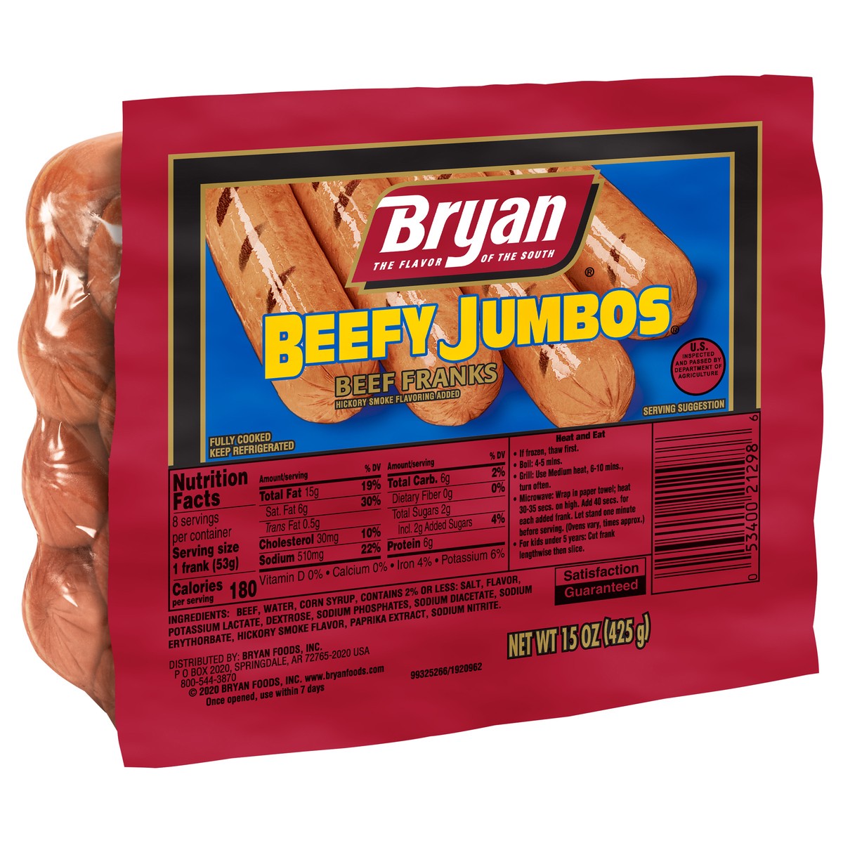 slide 4 of 8, Bryan Beefy Jumbos Beef Hot Dogs, 8 Count, 425.24 g