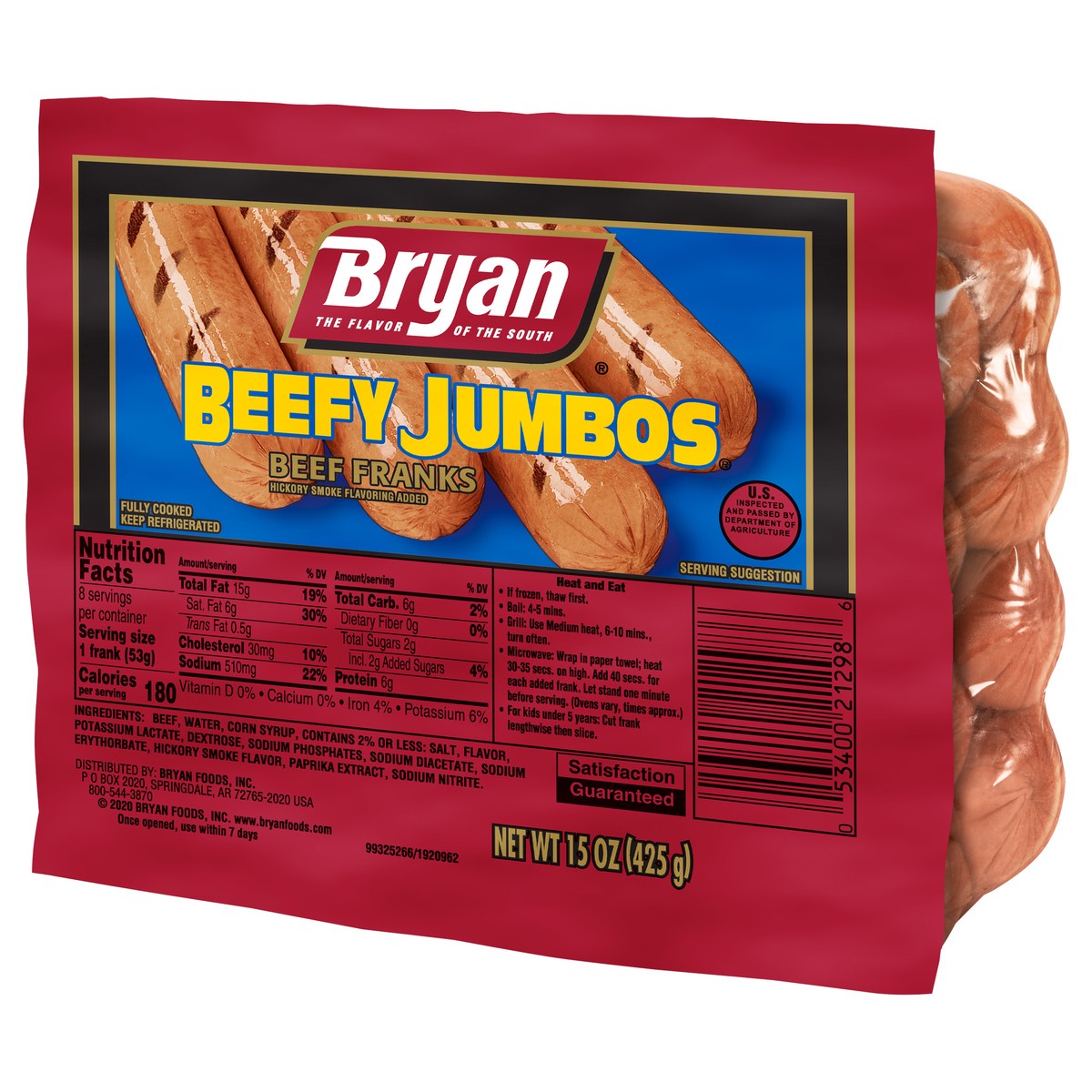 slide 7 of 8, Bryan Beefy Jumbos Beef Hot Dogs, 8 Count, 425.24 g