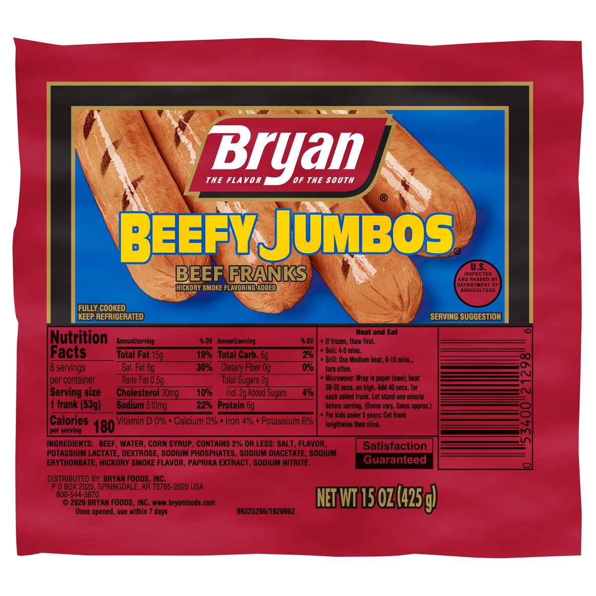 slide 2 of 8, Bryan Beefy Jumbos Beef Hot Dogs, 8 Count, 425.24 g