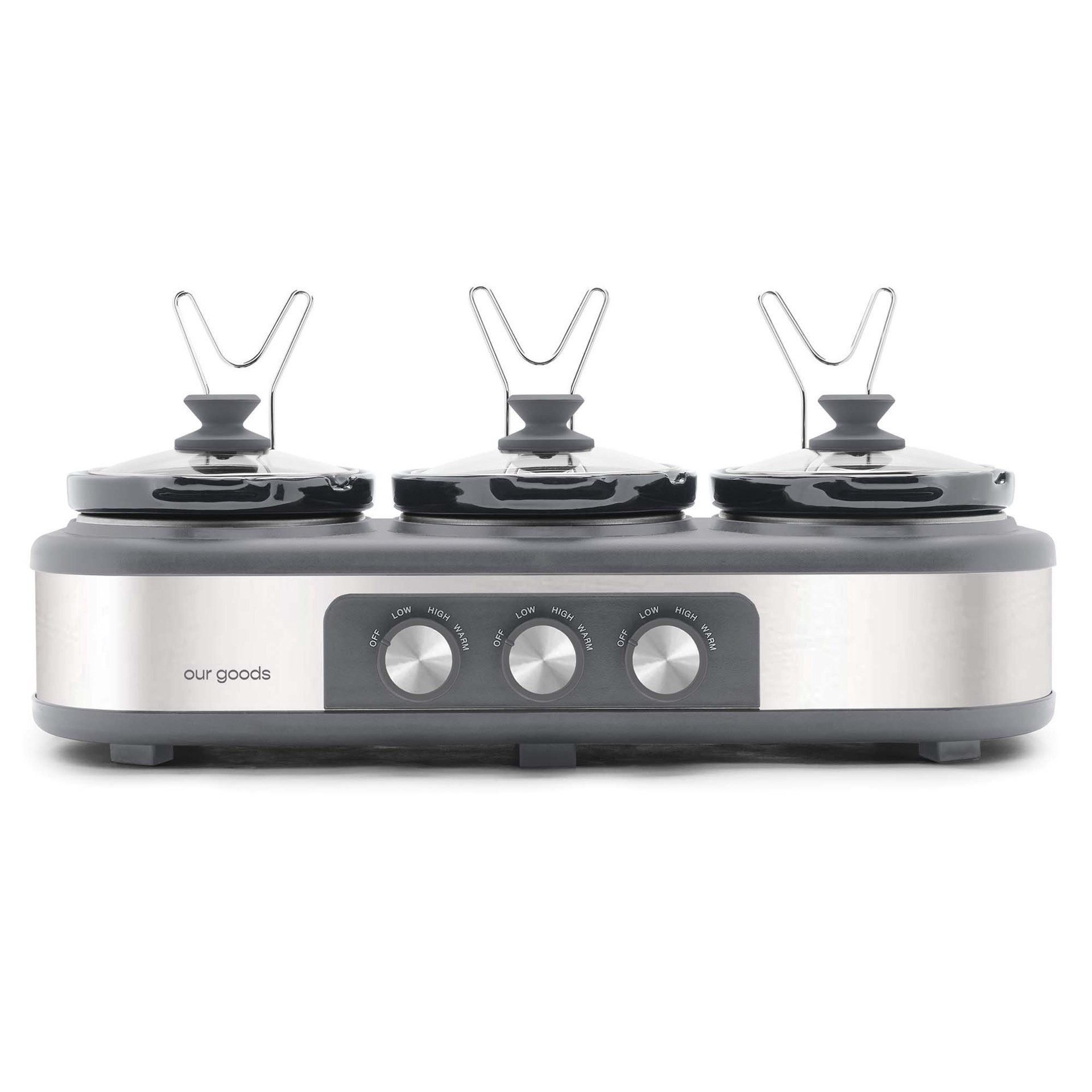 slide 1 of 1, our goods Triple Slow Cooker - Stainless Steel, 1 ct