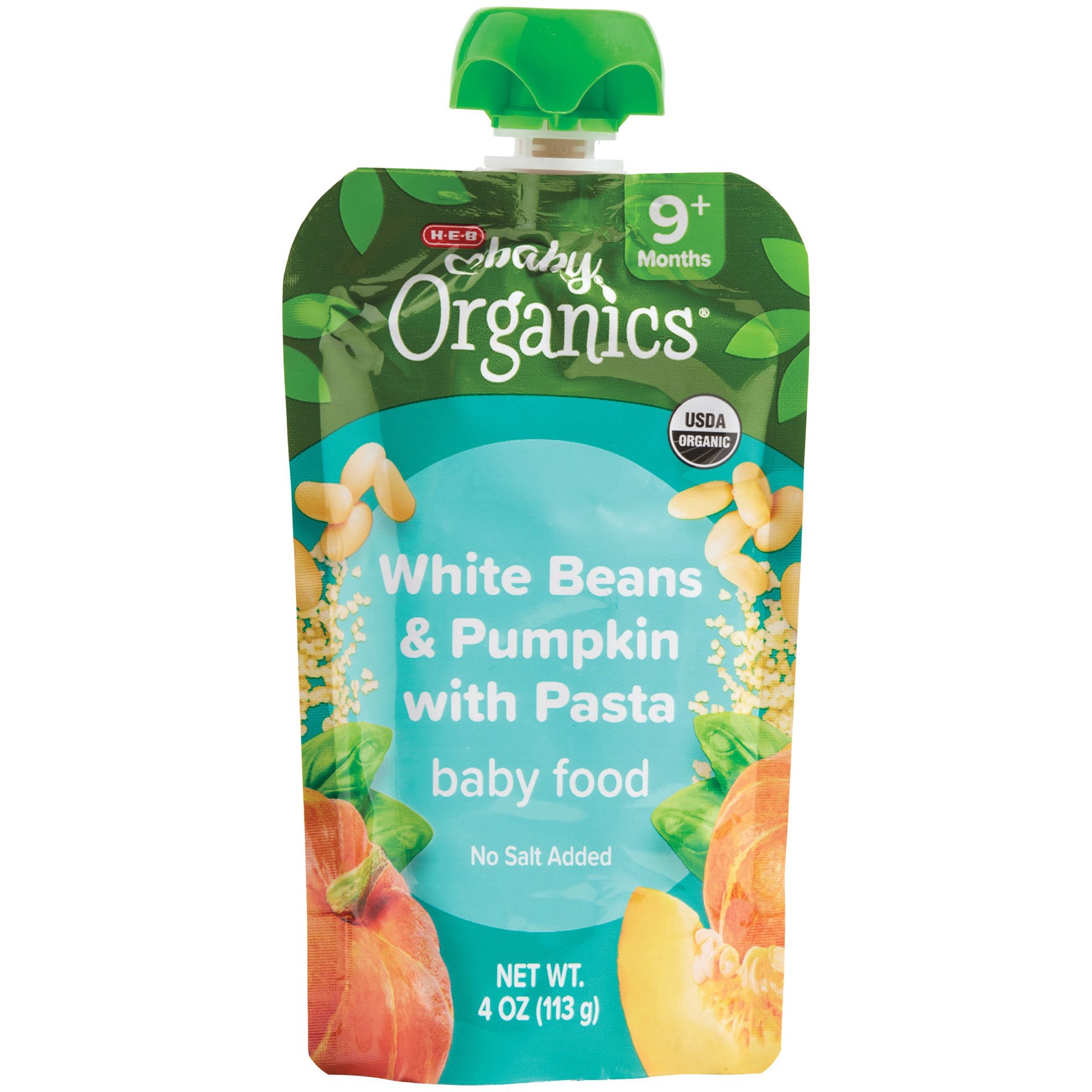 slide 1 of 1, H-E-B Baby Organics Food Pouch - White Beans & Pumpkin with Pasta, 4 oz
