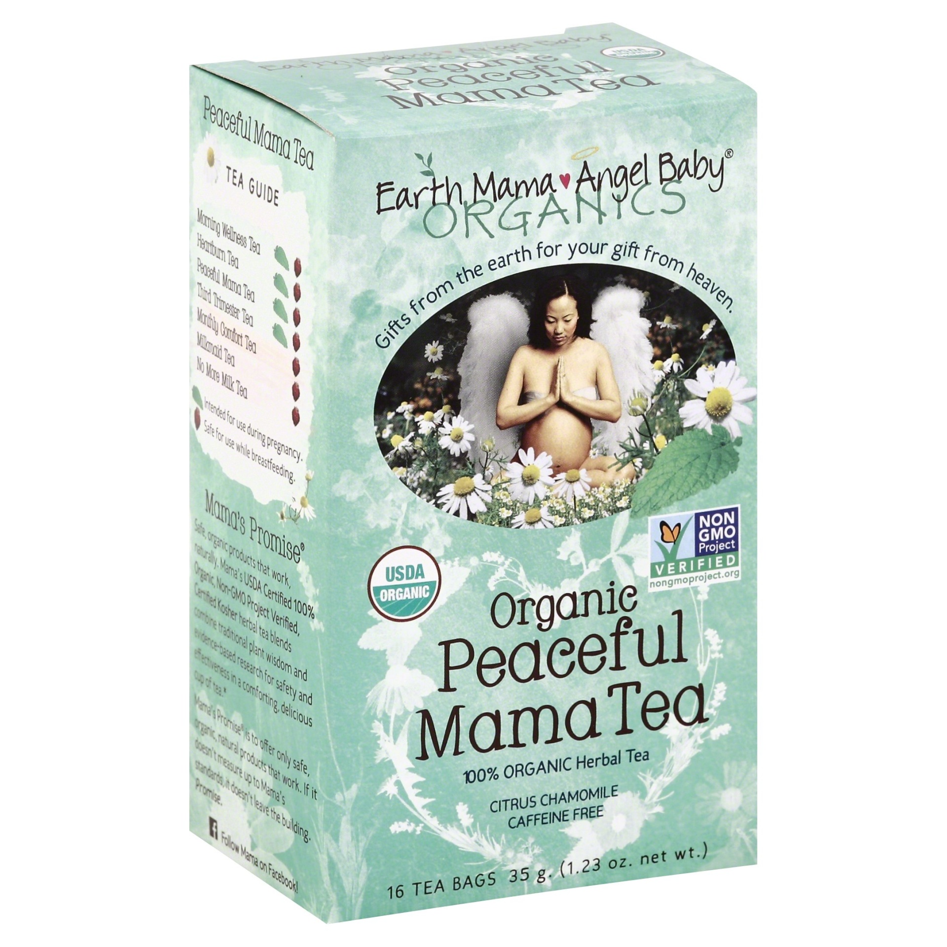 slide 1 of 1, Earth Mama Herbal Tea, Organic, Peaceful Mama, Citrus Chamomile, Bags, 16 ct