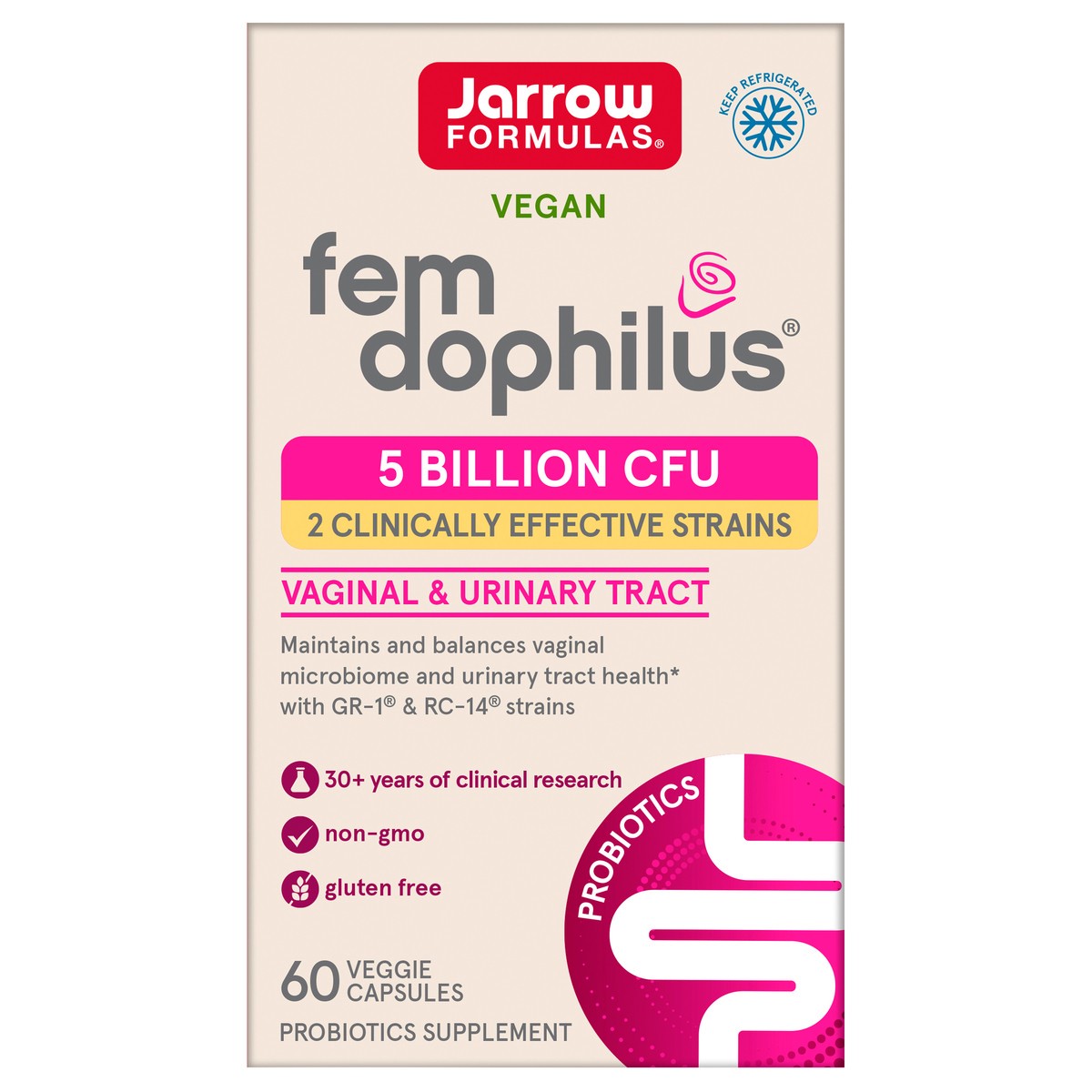 slide 1 of 4, Jarrow Formulas Fem-Dophilus - 5 Billion CFU Per Serving - Women''s Probiotic Supplement - Urinary Tract Health & Vaginal Health - Up to 60 Servings (Veggie Caps), 60 ct