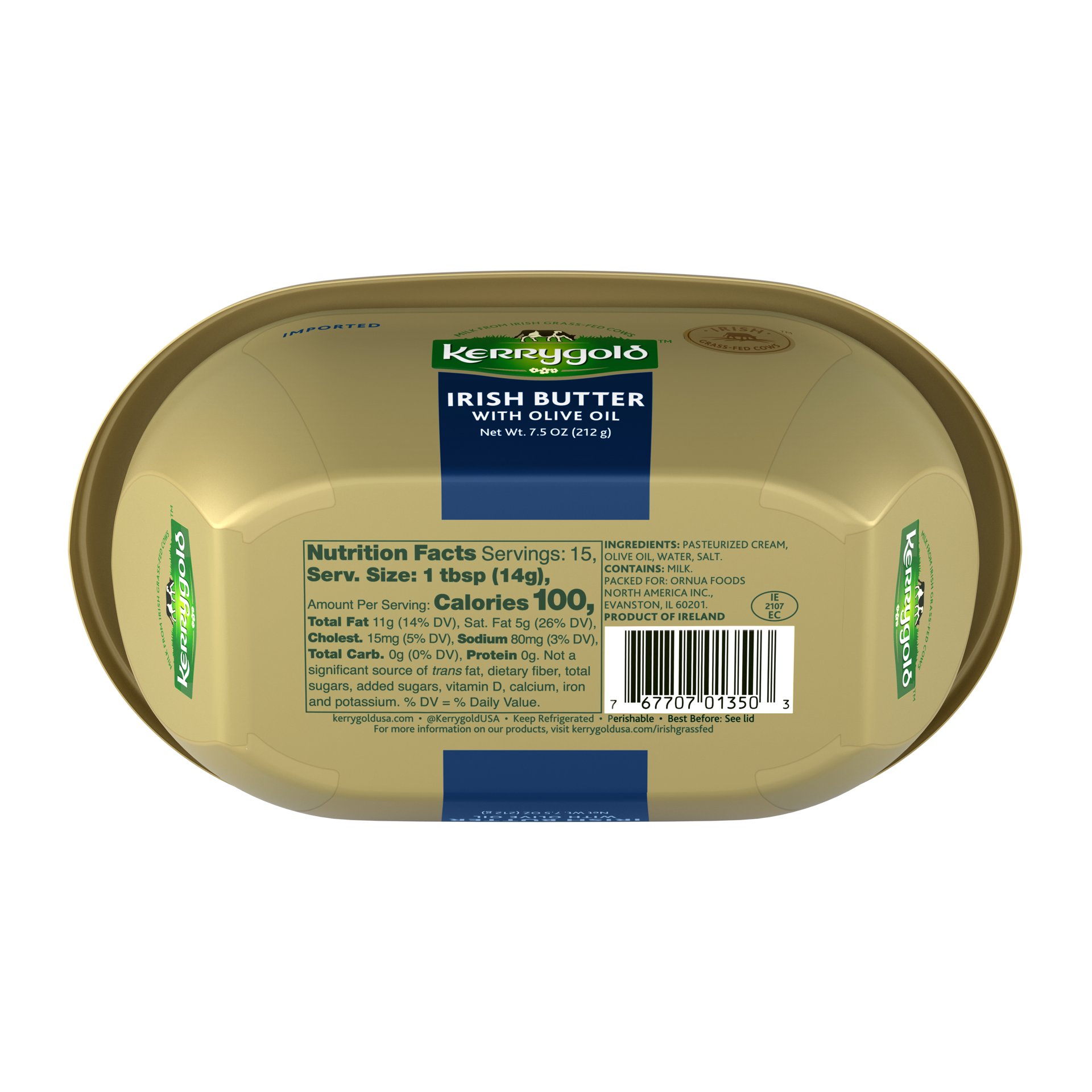 slide 2 of 2, Kerrygold Grass-Fed Pure Irish Butter with Olive Oil Tub, 7.5oz, 7.5 oz