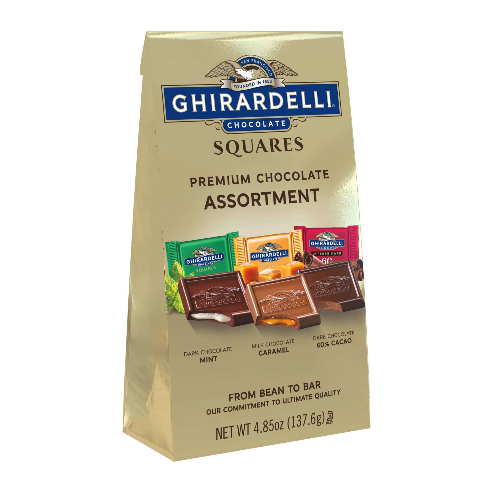 slide 1 of 1, Ghirardelli Chocolate Squares Of Milk Chocolate With Caramel, Dark Chocolate With Mint And Dark Chocolate Premium Assortment, 4.85 oz