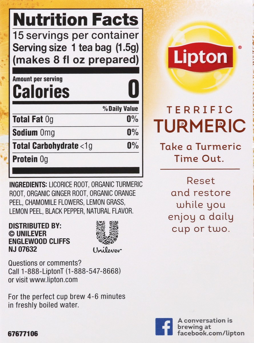 slide 8 of 9, Lipton Turmeric Tea Bags, 15 ct